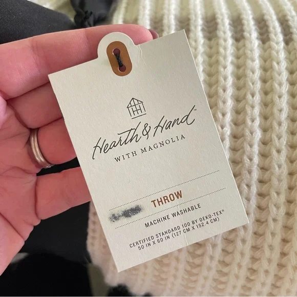 Hearth & Hand Cream and Tan Knit Throw Blanket - Picture 2 of 3